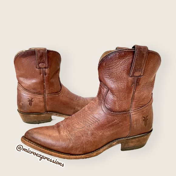 $369 Frye Billy Short Pull On Brown Real Leather Southern Cowboy Cute Ankle Boot - Picture 14 of 14